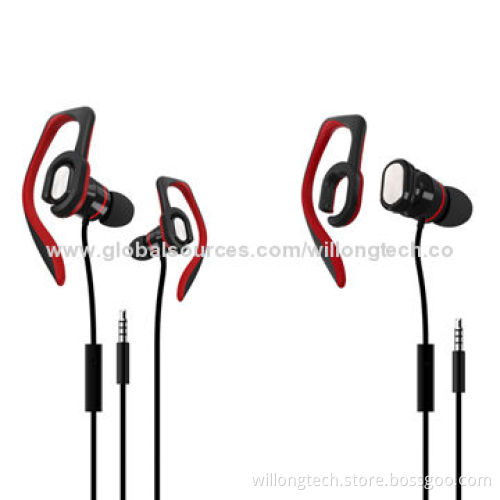 Sportswear Earhook Earphones with 32 Ohms Impedance, TPE Soft Material